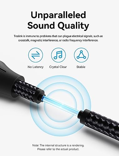 VENTION 90 Degree Digital Optical Audio Cable - Fiber Optic Cable with Gold-Plated Nylon Braided S/PDIF, for Sound Bar, TV, Home Theater, PS4, Xbox, PlayStation - size: 33FT