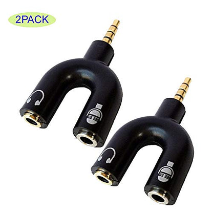 Seadream 2Pack 3.5mm 4 Position to 2X 3 Position 3.5mm M/F Headset Splitter Adapter,Headset Adapter for headsets with Separate Headphone/Microphone Plugs (2Pack Black Adapter)