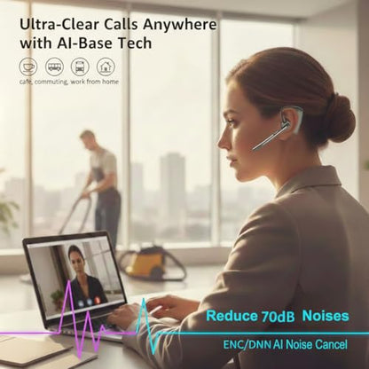 Bluetooth Headset Wireless Headphones Over Earbud Hook with Long Mic | Pro Noise Cancelling Ear Piece Handsfree for Work Turcker Driving Cellphone Laptop Calls,Privacy Mute,8-20Hrs Use
