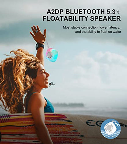 comiso Bluetooth Shower Speaker, IPX7 Waterproof Speaker with Robust Bass | Portable Speaker with LED Light, Floating, Stereo Sound, 2000mAh, Lanyard, Great for Kayak, Travel, Beach, Gift for All Ages - color: Crystal