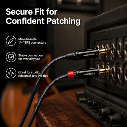 TRS Cable 1/4 Inch 6 Inch 2-Pack Gold-Plated Balanced for Guitar Keyboard | 2x 6in Balanced TRS Patch Cable 20AWG OFC Shielded for Mixer Amplifier Studio Monitor Pedalboard