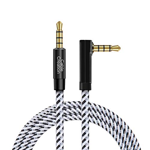 3.5mm Audio Cable TRRS 1.5FT,CableCreation 90 Degree 3.5mm Stereo Aux Cable | Right Angle Male to Male 4 Pole(Support Microphone) for Fire tablets, Galaxy smartphones, MP3 players, Car, 0.45m - size: 1.5 Feet