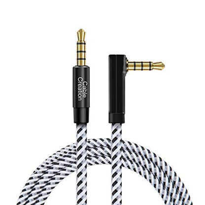 3.5mm Audio Cable TRRS 1.5FT,CableCreation 90 Degree 3.5mm Stereo Aux Cable | Right Angle Male to Male 4 Pole(Support Microphone) for Fire tablets, Galaxy smartphones, MP3 players, Car, 0.45m - size: 1.5 Feet