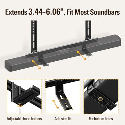 Mounting Dream Soundbar Mount, Heavy Duty Soundbar TV Bracket up to 26.5lbs | Sound Bar Mount for Soundbars with/ without Holes, Height & Level Adjustment, No-Slip Base Holder Extends 3.44”-6.06”, MD5428 - size: Soundbar Mount Up to 26.5 lbs