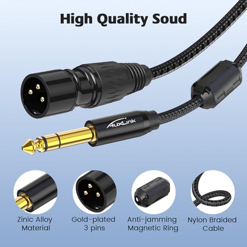 XLR Male to 1/4 Cable 25ft 2 Pack, Balanced TRS to 6.35mm Gold-Plated Connectors Nylon Braided, Quarter Inch to XLR Male Cable - size: 25ft - 2P