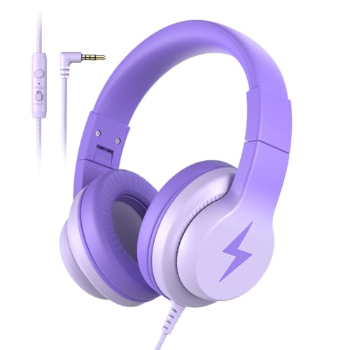 Candy Bila Wired Kids Headphones for School, Over-Ear for Boys Girls | Volume Limiter 85/94dB, HD Stereo Sound, Microphone and Wired Control, Foldable Design, Gradient Deep Purple - color: Gradient Deep Purple