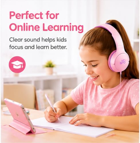 2-Pack Wired Kids Headphones with Mic, 85/94dB Volume Limiting, Foldable On-Ear Headset for School, Travel, Tablet & Laptop, 3.5mm Jack, Green/Pink/Purple - color: GreenPurple pinkpurple