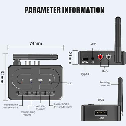 T89 Bluetooth Receiver for Home Stereo, RCA & 3.5mm AUX Out Put, USB Wireless Audio Adapter for Stereo Receiver&Amplifier, Low Latency HiFi Music Streaming