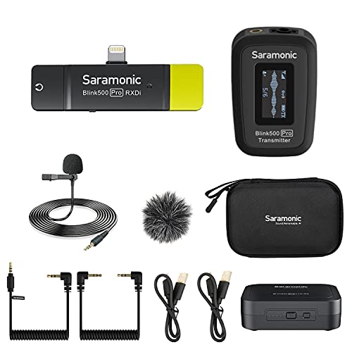Saramonic Blink500 Pro Dual-Channel Wireless Lavalier Microphone for iPhone, Cordless 2.4G Clip-on Mic for Video Recording Facebook YouTube Live Stream Podcast Vlog Interview (B3)