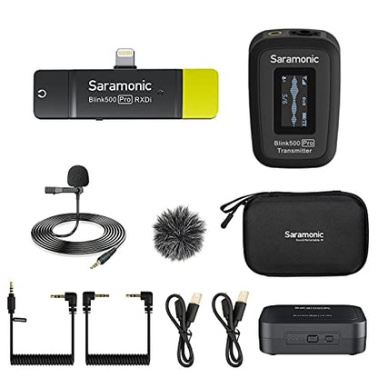 Saramonic Blink500 Pro Dual-Channel Wireless Lavalier Microphone for iPhone, Cordless 2.4G Clip-on Mic for Video Recording Facebook YouTube Live Stream Podcast Vlog Interview (B3)