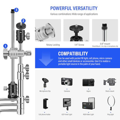 Heavy Duty Mic Stand for Desk, SUPON Stainless Steel Desktop Microphone Stand with 5/8, 3/8, 1/4 Adapters, Pro C-Stand Boom Arm for Blue Yeti, Shure SM7B, Camera, Light, Video Recording