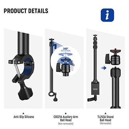 NEEWER Camera Desk Mount with Overhead C Amera Mounting Arm and 1/4" Ball Head, 17" - 41" Adjustable Tabletop Light Stand with C Clamp for DSLR Camera, Ring Light, Webcam, Photo Video Shooting - style: TL253A+CR221A