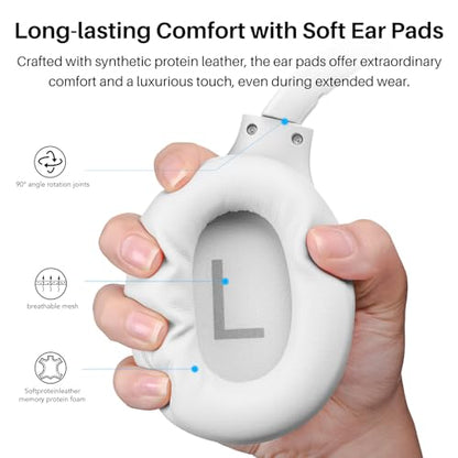 TOZO Hybrid Active Noise Cancelling Headphones, Hi Res Audio | Wireless Over Ear Bluetooth Headset, 60H Playtime, Custom EQ via App Deep Bass Comfort Fit Ear Cups, for Home Office Travel - color: White