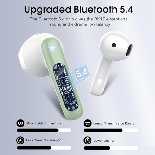 Wireless Earbuds Bluetooth 5.4 Headphones, 40H Playtime In-Ear Earphones with 4 ENC Noise Cancelling Mic, 3D Bass Stereo Sound, IP7 Waterproof Bluetooth Earbuds USB-C LED for iPhone Android, Green - color: Light Green