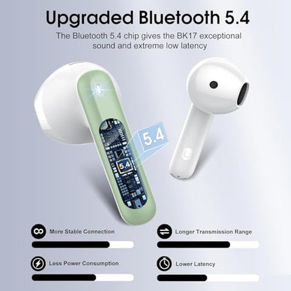 Wireless Earbuds Bluetooth 5.4 Headphones, 40H Playtime In-Ear Earphones with 4 ENC Noise Cancelling Mic, 3D Bass Stereo Sound, IP7 Waterproof Bluetooth Earbuds USB-C LED for iPhone Android, Green - color: Light Green