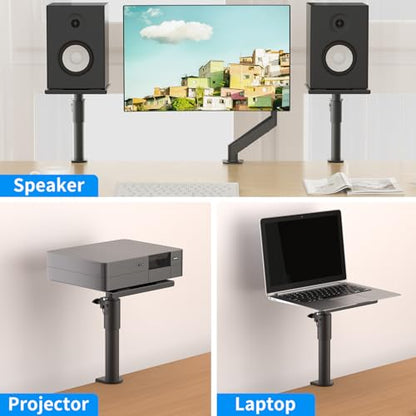 suptek Clamp-on Speaker Stand Desk Mount Set, Height Adjustment, Swivel, 9.6 x 8.8 inch Trays, Universal Audio Holders for Bookshelf Speakers, Elevated Sound, 2 Pack, Black, SDM001G - color: Black, size: Fixed Speaker Stands