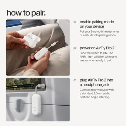 Twelve South AirFly Pro 2, Bluetooth Adapter, Pair 2 AirPods, White | Pair 2 AirPods or Wireless Headphones – 3.5mm AUX Bluetooth Transmitter and Receiver for Cars, Boats, Treadmills, TVs & More - color: White, style: AirFly Pro 2