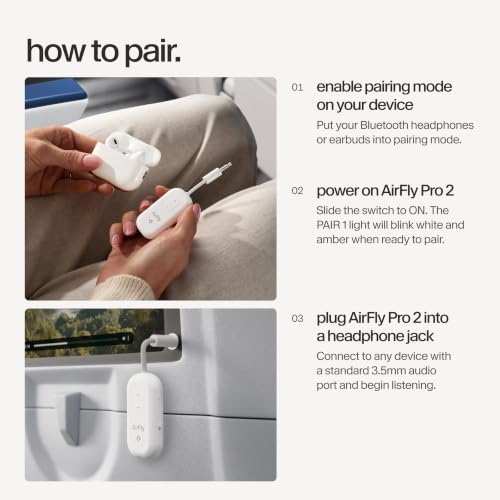 Twelve South AirFly Pro 2, Bluetooth Adapter, Pair 2 AirPods, White | Pair 2 AirPods or Wireless Headphones – 3.5mm AUX Bluetooth Transmitter and Receiver for Cars, Boats, Treadmills, TVs & More - color: White, style: AirFly Pro 2