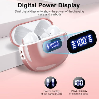 Wekily Wireless Earbuds, Bluetooth 5.3 Headphones LED Power Display, 2025 New Wireless Earphones, 4 ENC Noise Cancelling Mic, HiFi Stereo, 48H Playtime Mini Case IP7 Waterproof for iOS Android - color: Barbie Pink