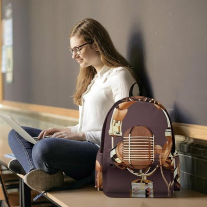 Travel Backpack for Women Men Carry On Backpack Coffee Collection Laptop Bag Lightweight Casual Daypack - color: Colorful Gold Microphone and Headset