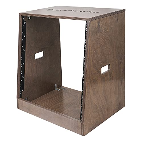 Sound Town DIY Solid Baltic Birch Plywood Slanted 12U Studio Rack, Weathered Brown, Rubber Feet, Casters (SDRK-12TB) - size: 12U,Weathered Brown