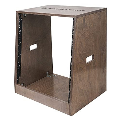 Sound Town DIY Solid Baltic Birch Plywood Slanted 12U Studio Rack, Weathered Brown, Rubber Feet, Casters (SDRK-12TB) - size: 12U,Weathered Brown