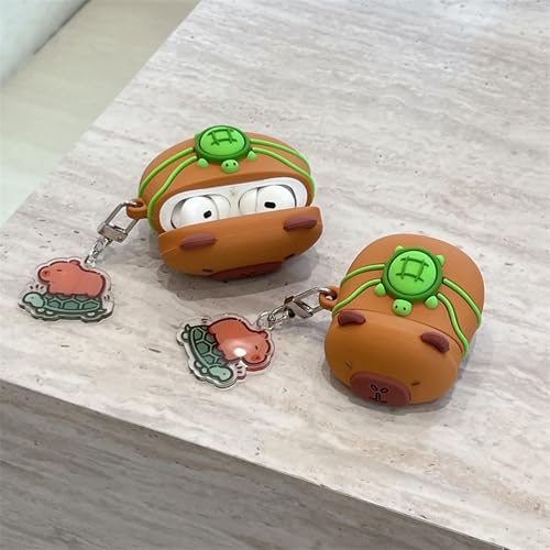 Wireless Charging Earphone Case Compatible with Airpods Pro/Pro2, Cute Animal Kapibala Design Soft Silicone Full Body Protective Skin Cover, Kids Girls Women Cartoon Earbuds Accessories with Pendant - color: Kapibala B, size: Airpods Pro/Pro2