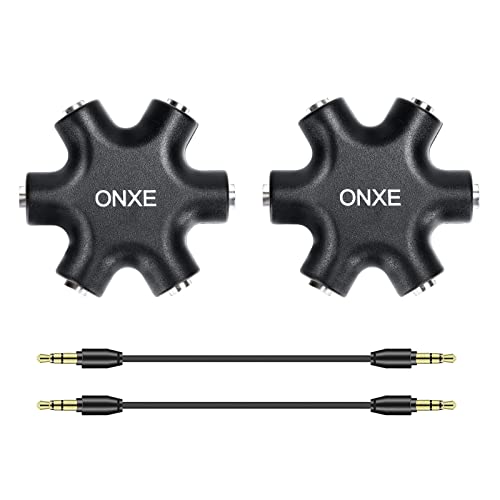 2-Pack Multi Headphone Splitter,3.5mm Headset Earphone Jack Audio Adapter Connector 1 Male to 2 3 4 5 Female Cable and Earphones Speakers