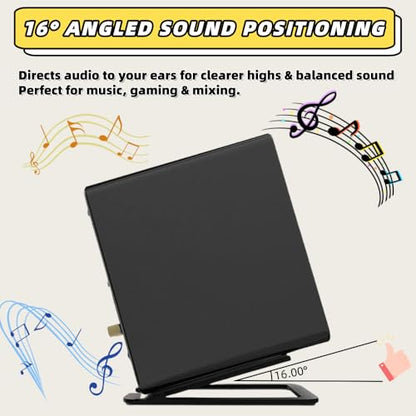 U-Z2 【2PACK】 Desktop Speaker Stands Pair for Small Speakers, Tilted Steel Tabletop Stands with Foam Padding, Fits Compact Studio Monitors, Computer Speakers (A/Black) - color: A/Black