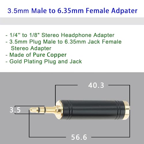 3.5mm Male to 6.35mm Female Stereo Pure Copper Adapter, 1/4 Male to 1/8 Jack Female Adapter, Used for Conversion Headphone Adapter, Electronic Drum/Pianos/Guitars, Black Fashion 4-Pack
