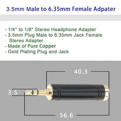 3.5mm Male to 6.35mm Female Stereo Pure Copper Adapter, 1/4 Male to 1/8 Jack Female Adapter, Used for Conversion Headphone Adapter, Electronic Drum/Pianos/Guitars, Black Fashion 4-Pack