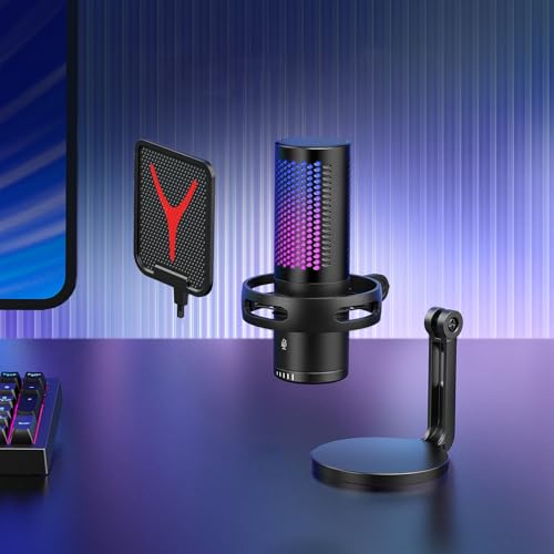 Zunate USB Condenser Gaming Microphone with RGB Effect, Clear Sound Quality OneTouch Mute Headphone Jack Plug and Play for Laptop Phone Tablet, Noise Reduction Desk Mic