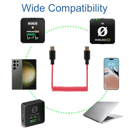 Audio Adapter Cable SC16 SC22 USB C to USB C for Rode Wireless GO II, ME, Pro Coiled Aux Cord Compatible with iPhone 16 15, McBook, PC, Laptop, Samsung Phones - 500mm