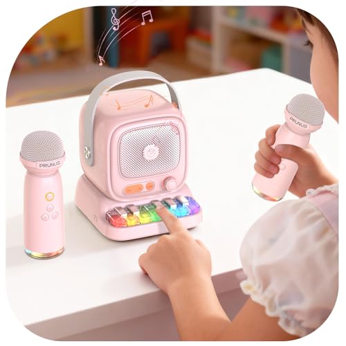 Mini Karaoke Machine with Colorful 7 Piano Keys,Top | Birthday for 3 4 5 6 7 8 9 10 11 12+ Years Old, Portable Bluetooth Speaker with Wireless Microphone,Boys and Girls Gift-Pink - color: C60Pink
