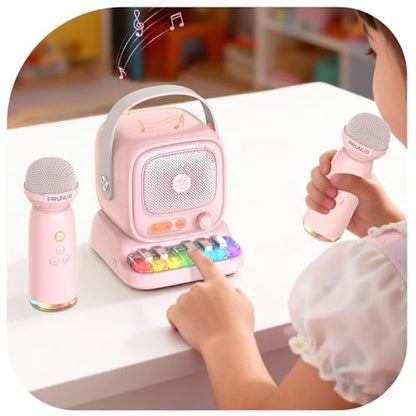 Mini Karaoke Machine with Colorful 7 Piano Keys,Top | Birthday for 3 4 5 6 7 8 9 10 11 12+ Years Old, Portable Bluetooth Speaker with Wireless Microphone,Boys and Girls Gift-Pink - color: C60Pink