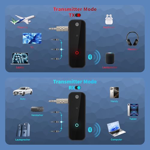 Aux Bluetooth Adapter Portable 3.5mm Blue-tooth Aux Adapter for Car 2 in 1 Wireless Bluetooth Receiver Transmitter for Car/TV Audio/Speakers/Headphones/Stereo System,Hands-Free Call 33FT Working Range