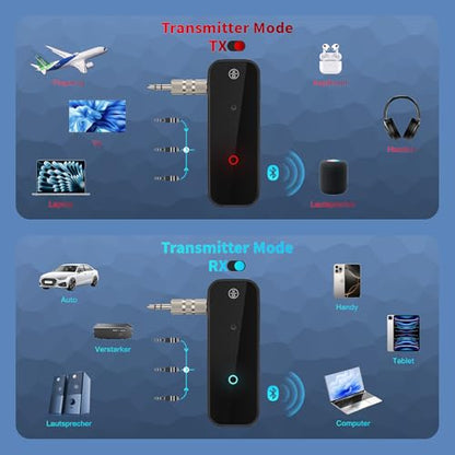 Aux Bluetooth Adapter Portable 3.5mm Blue-tooth Aux Adapter for Car 2 in 1 Wireless Bluetooth Receiver Transmitter for Car/TV Audio/Speakers/Headphones/Stereo System,Hands-Free Call 33FT Working Range