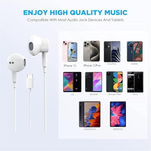 Pcwfbzf USB C Headphones Earbuds for iPhone17/16/15, iPad Pro,Galaxy,Pixel | Built-in Mic, Noise Cancelling, Volume Control, Ultra Clear Calls, Supports for iPhone 17/16/15 Series, Galaxy, Pixel - size: 1 Pack
