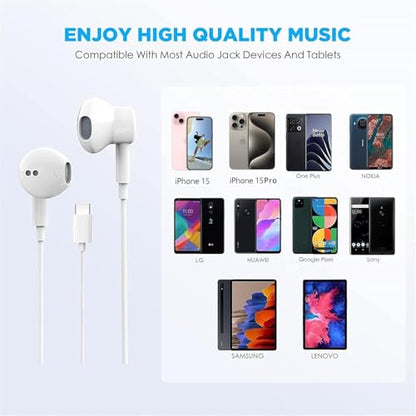 Pcwfbzf USB C Headphones Earbuds for iPhone17/16/15, iPad Pro,Galaxy,Pixel | Built-in Mic, Noise Cancelling, Volume Control, Ultra Clear Calls, Supports for iPhone 17/16/15 Series, Galaxy, Pixel - size: 1 Pack