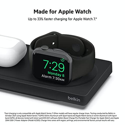 Belkin MagSafe 3 in 1 Wireless Charging Pad, Fast Charger (Renewed) | Apple Watch, iPhone 17/16/15/14, AirPods compatible, fast charging, certified refurbished, multi-device, Magnetic - color: Black, style: Certified Refurbished