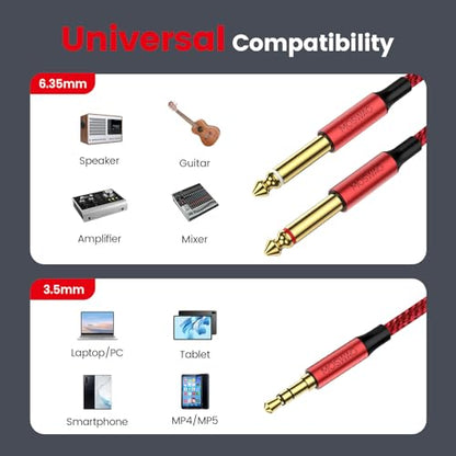 MOSWAG 3.5mm 1/8" TRS to 2 x 6.35mm 1/4" TS Mono Y Cable 16.4FT/5Meter Splitter Cable Compatible with Phone,iPod,Laptop,CD Players,Power Amplifier,Mixer,Home Stereo Systems - color: Red, size: 16.4FT/5Meter