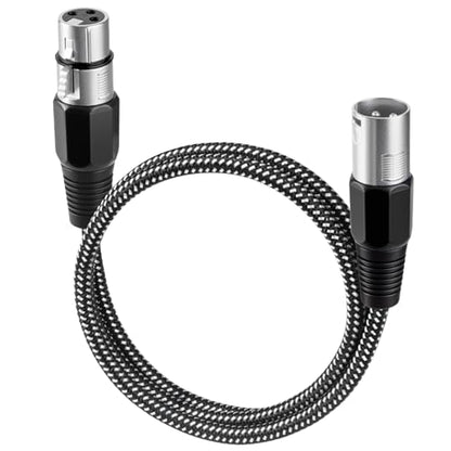 XLR Cable 3 FT, Microphone Cable 3 Pin Nylong Braided Balanced XLR Male to Female Heavy Duty Mic Patch Cords (Pure Copper Conductors) - size: 3FT