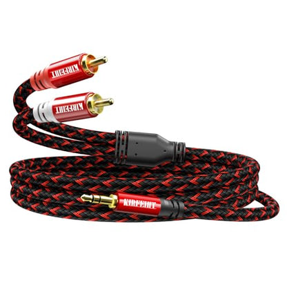 KIRFEIHT RCA to 3.5mm Audio Cable - 3FT AUX OFC Core Cord RCA Cables with Nylon Braided 1/8 Gold-Plated Connectors for Smartphones, Tablets, Speakers, HDTV, Amplifiers - Red & Black - size: 3FT, style: 2RCA TO 3.5MM