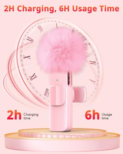Pink Mini Wireless Microphone for iPhone & Android, Lavalier Microphone with Noise Cancellation, Plug & Play Pink Mic for YouTube, TikTok, Podcast, Live Stream