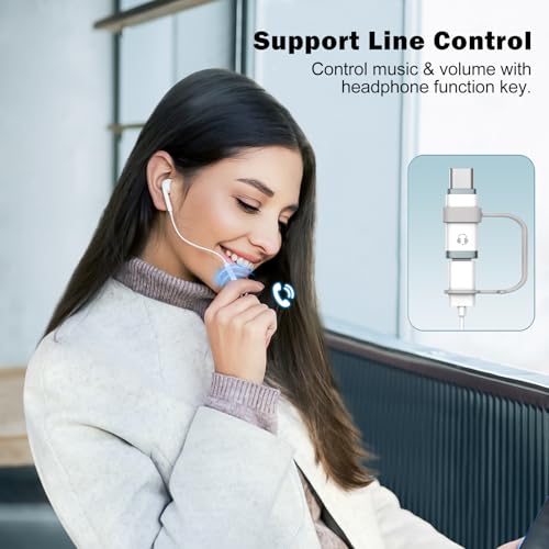 TiMOVO Lighting to USB C Audio Headphone Adapter with Line Control, White | Lighting to USB C Earphone Adaptor for iPhone 17/16/15 Series, iPad Air/Pro/Mini, Not for Charging and Data Transfer - color: White