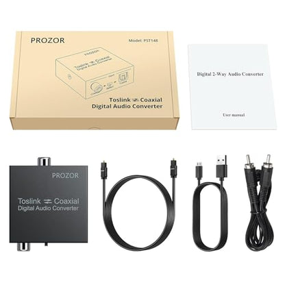 PROZOR 192K 양방향 동축 광학 컨버터, 광학 SPDIF 토스링크 - 동축, 동축에서 광학 SPDIF 토스링크, DTS/Dolby-AC3 지원, 광학 케이블이 있는 양방향 디렉셔널 디지털 스플리터