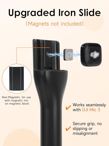 YOUSHARES Handheld Interview Microphone Holder Compatible with DJI Mic 3, Iron Magnetic Slide Rail Mic Air, Universal Lavalier DJI 3 Wireless Microphones - color: Black