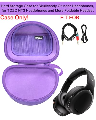 RAIACE Hard Storage Case Compatible with Skullcandy Crusher Over-Ear Headphones, for TOZO HT3 Headphones and More Foldable Headset, Travel Carrying Bag. (Case Only)-Purple - color: Purple