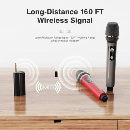 Wireless Microphones, Professional Dual Karaoke Microphones, Wireless Dynamic Microphone System Set with Rechargeable Receiver for Home Party, Speech, Wedding, Church, PA System - color: Red