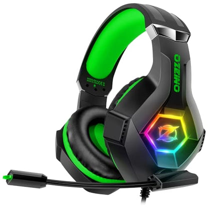 Ozeino Gaming Headset for PC, Ps4, Ps5, Xbox Headset with 7.1 Surround Sound, Gaming Headphones with Noise Cancelling Mic RGB Light Over Ear Headphones for Xbox Series X/S, Switch-Green - color: Green